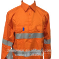 Orange high visible 1/2 placket mens cotton drill reflective tape farmer workshirts